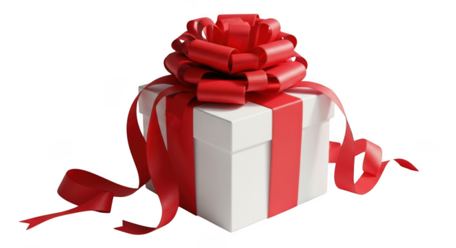 White gift box with red ribbon and large festive bow. celebration. - Powered by Adobe