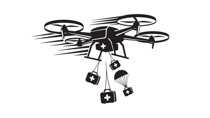 Innovative drone delivering vital medical aid and emergency supplies via parachute and secure packages to remote locations, revolutionizing healthcare access and disaster relief.