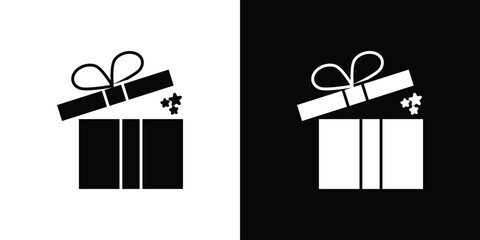 Open gift box icon in solid silhouette set. Vector Illustration.