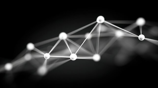 Abstract network structure with nodes and connections on black background, representing technology, data transfer, and digital communication in modern design