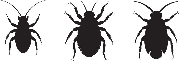 Cockroach Silhouette Collection — Black Vector Set of Insect Icons for Pest Control and Biology Design