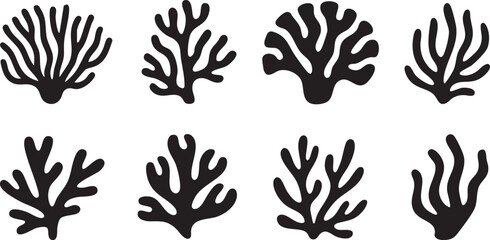 Coral Silhouette Collection — Black Vector Set of Sea Coral Shapes for Ocean and Marine Design