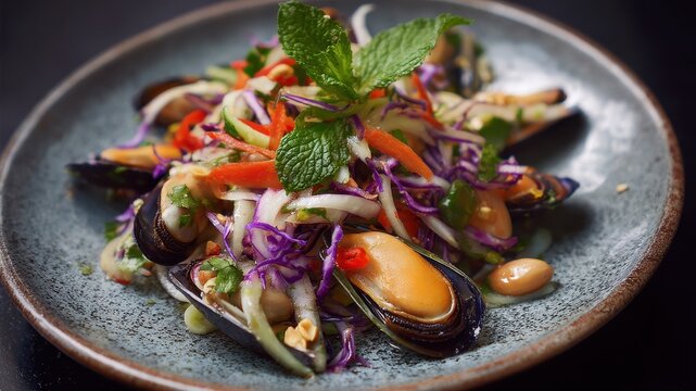 salad of papaya with marinated mussels