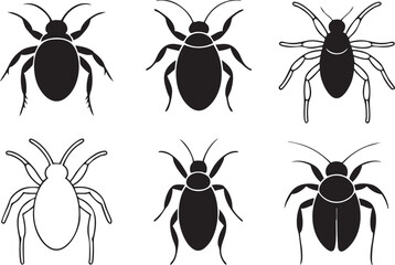 Insect Silhouette Collection — Vector Set of Bug and Beetle Icons in Black and White Design