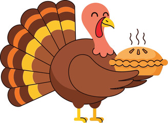 Turkey holding pie, vector illustration