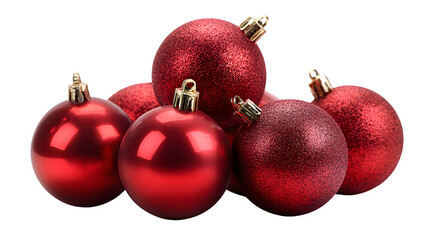 Classic red baubles for holiday tree decoration isolated on white background