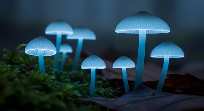 Bioluminescent Mushrooms Glow in Enchanted Forest Night