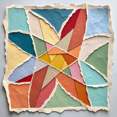 Fototapeta premium Abstract geometric collage of torn paper in vibrant earthy colors