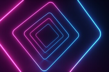 Abstract neon rhombus tunnel with pink and blue lights