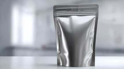 blank silver foil food packaging bag isolated on a transparent background