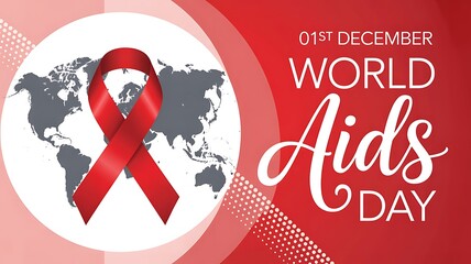 World aids day awareness with red ribbon and world map isolated on white background