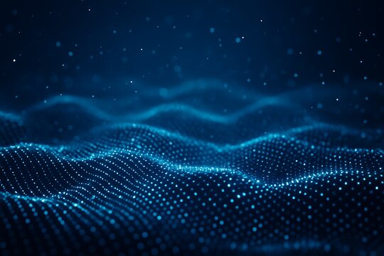 Abstract blue digital waveform with glowing particles