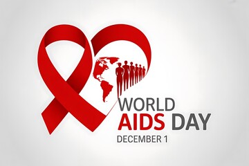 World aids day awareness with red ribbon and world map isolated on white background