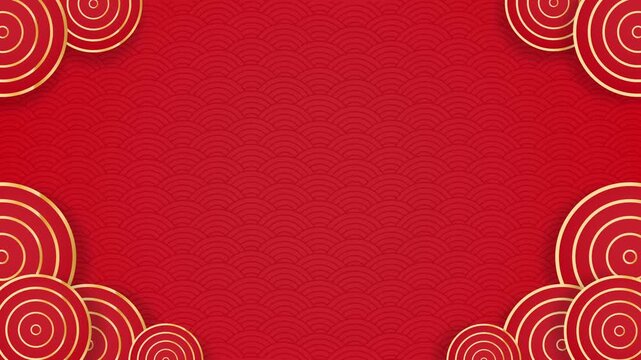 Chinese animation background with red texture and gold border frame, perfect for festive titles, celebration greetings, and traditional cultural videos.