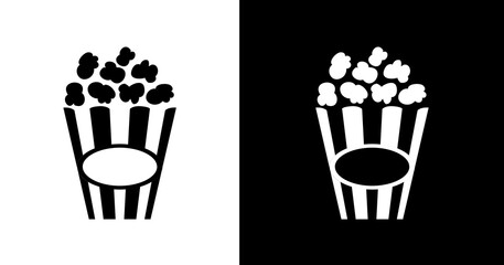 black and white illustration of popcorn icon
