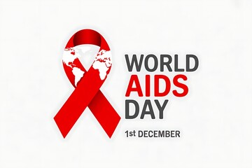 World aids day awareness with red ribbon and world map isolated on white background