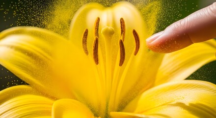 Close up of a yellow lily flower releasing pollen
