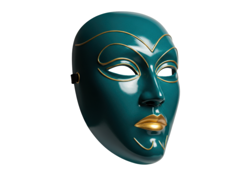Isolated emerald-green mask with golden details, fancy costume face mask, masquerade ball