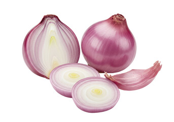Isolated Red Onion, Halved, Sliced, and Peeled for Culinary Cooking Flavor Preparation