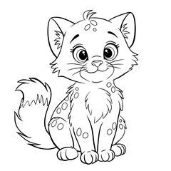 A cute little kitten. Isolated illustration of a cat on a white background in line art style. Illustration for coloring books and children's product design.