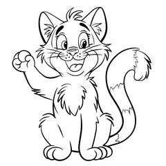 A cute little kitten. Isolated illustration of a cat on a white background in line art style. Illustration for coloring books and children's product design.