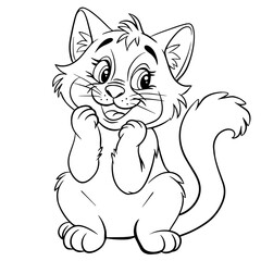 A cute little kitten. Isolated illustration of a cat on a white background in line art style. Illustration for coloring books and children's product design.