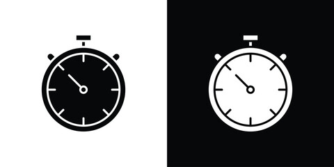 Stopwatch icon in solid silhouette set. Vector Illustration.