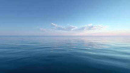 Obraz premium Serene Blue Ocean Horizon with Gentle Waves Under a Soft Sky at Sunset for Relaxation and Tranquility in Nature's Beauty