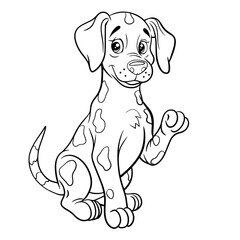 Fototapeta premium A cute dalmatian puppy. Isolated illustration of a dog on a white background in line art style. Illustration for coloring books and children's product design.