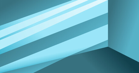 The corners of the walls and windows glow. Minimalist illustration in turquoise color for background