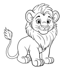 A cute little lion cub. Isolated illustration of a lion on a white background in line art style. Illustration for coloring books and children's product design.