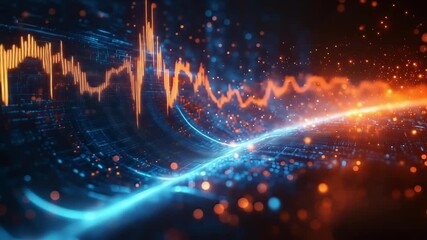 abstract glowing data wave with digital particle flow and dynamic graph lines representing financial growth and futuristic technology concept - Powered by Adobe