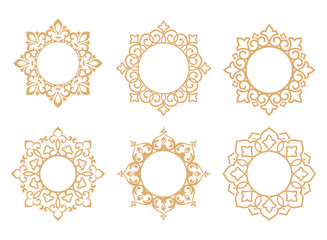Set of decorative frames Elegant vector element for design in Eastern style, place for text. Floral golden and white borders. Lace illustration for invitations and greeting cards