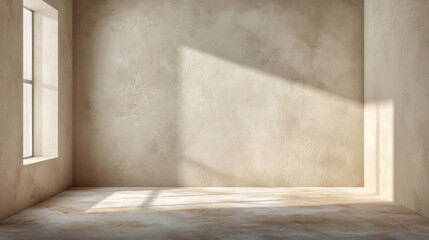 Plaster Wall, Minimalist beige background with a smooth, matte plaster wall texture. Clean design space for an advertising mockup.