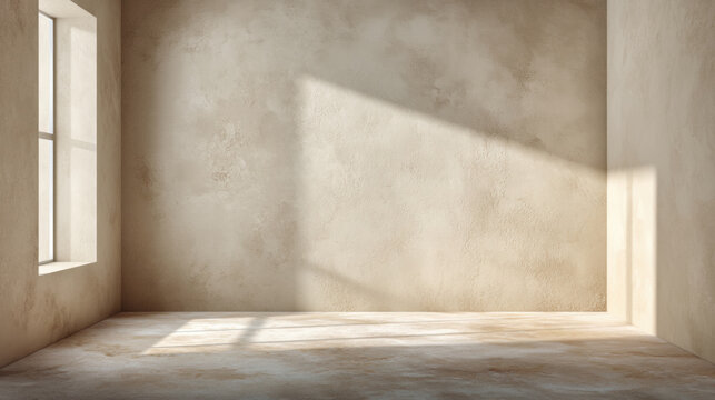 Plaster Wall, Minimalist beige background with a smooth, matte plaster wall texture. Clean design space for an advertising mockup.