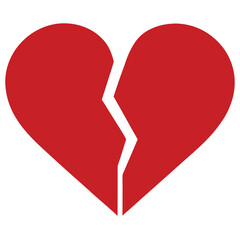 A red broken heart isolated on white background, symbolizing heartbreak and emotional distress