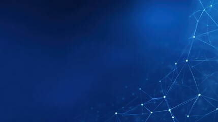 Abstract blue background with glowing dots and connected lines representing data network, technology concepts, and digital innovation in modern design