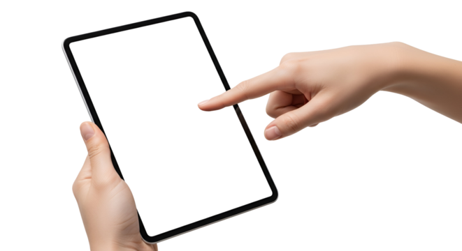 Tablet Interaction Hands On Screen Elegant Device Finger Touch Technology Modern Gadget User Experience Digital Interface Communication App Connectivity Innovative Human Hand Electronic Device