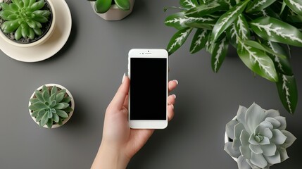 Businessman holding mobile phone on table, showcasing professionalism and modern communication tools