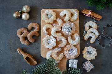 Christmas homemade gingerbread cookies on wooden table