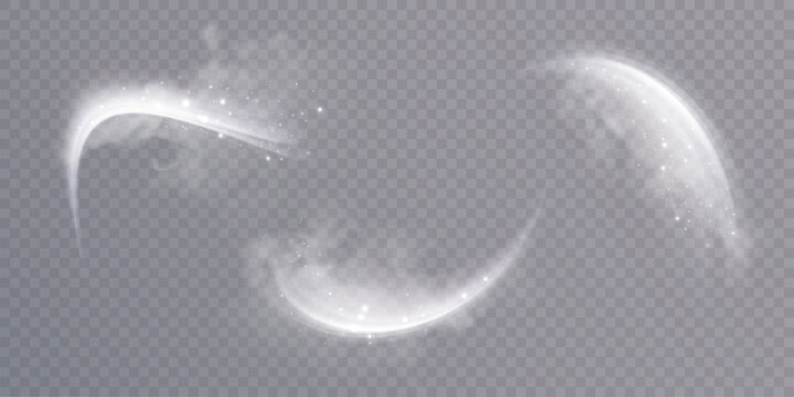 A set of winter whirlwinds and snowstorms on a transparent background. Suitable for winter and Christmas designs, snow and cold wind effects.