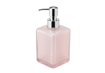 Fototapeta premium Isolated pink square soap dispenser with chrome pump for bathroom or kitchen use