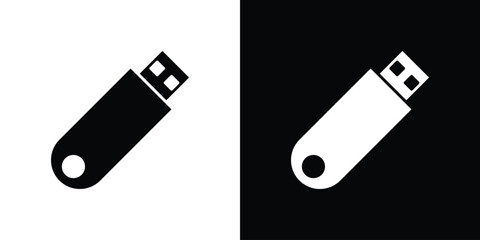 USB icon in solid silhouette set. Vector Illustration.