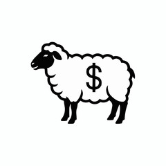 Sheep with dollar sign symbol: a visual metaphor for financial wealth, investment and economic growth strategy, originally created as scalable vector graphic