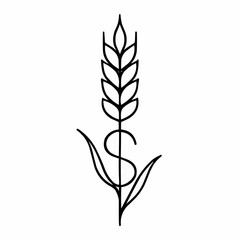 Modern wheat stalk line art with dollar sign accent for financial growth concept, agriculture investment, sustainable economy, and organic business ventures