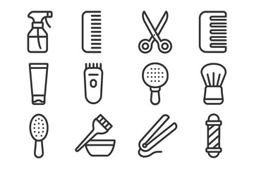 Essential barbershop and hair salon tools: scissors, clippers, combs, brushes.