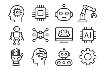 Artificial intelligence and robotics icons set.