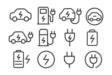 Electric vehicle charging and battery icons for sustainable transportation.