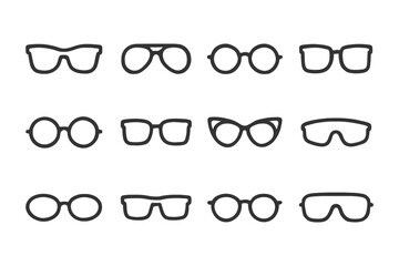 Various eyeglasses icon set displaying different styles and shapes.