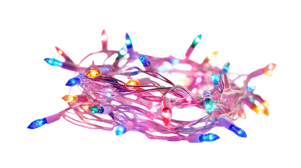 Colorful string lights for Christmas decor isolated on white background